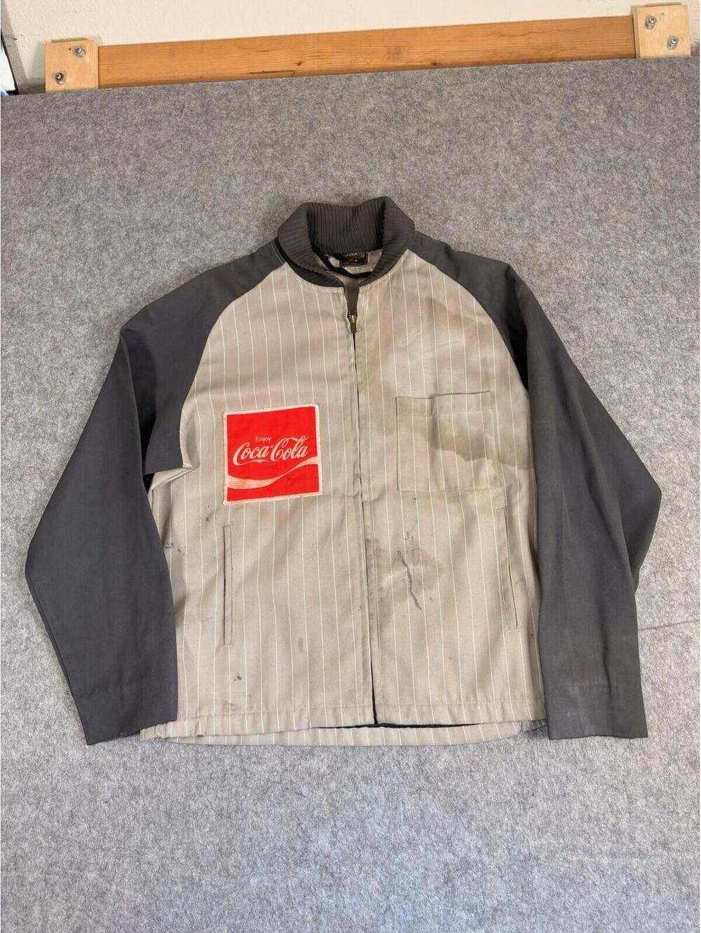 Vintage 1960s 70s Coca Cola Striped Work Jacket Bomber Style Size 40 Uniform